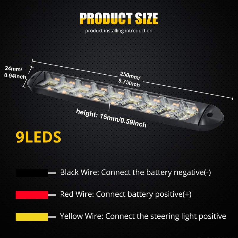 YEERON 2 In1 Fuction Arrow LED DRL Strip Switchback Dual-Color Amber/White Waterproof LED Flexible Lights for DRL & Turn Signal Lights.(White+Amber) 2-Pack. - Image 3
